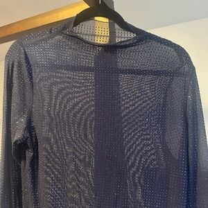 Free people. Sheer Navy Long Sleeve Top with Rhinestones size large